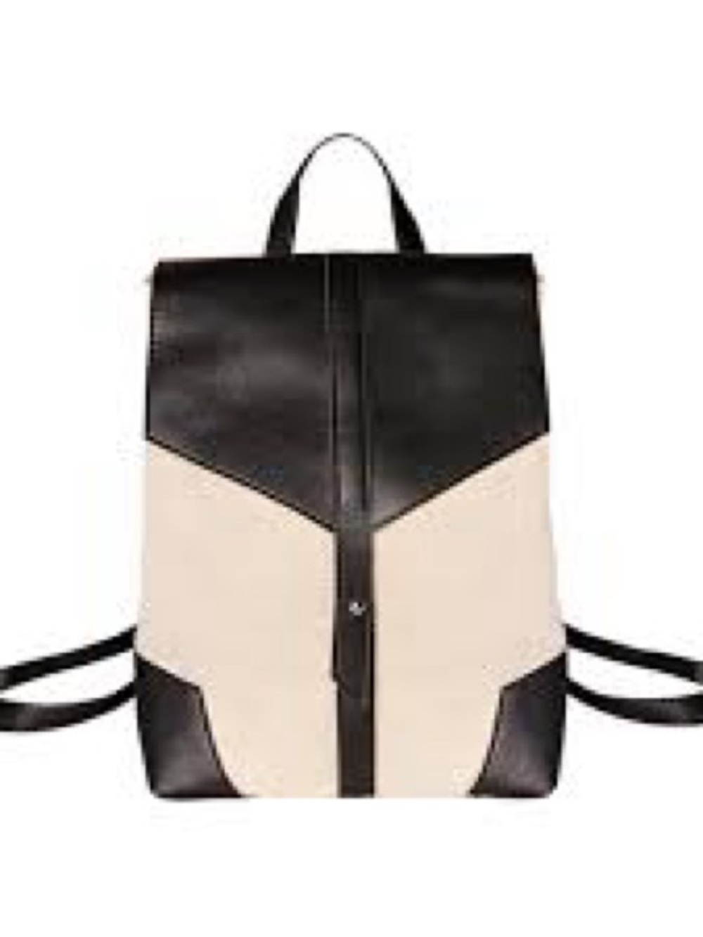 Two-Tone Black  & Cream Women’s Backpack - Minimal Faux Leather & Canvas Design